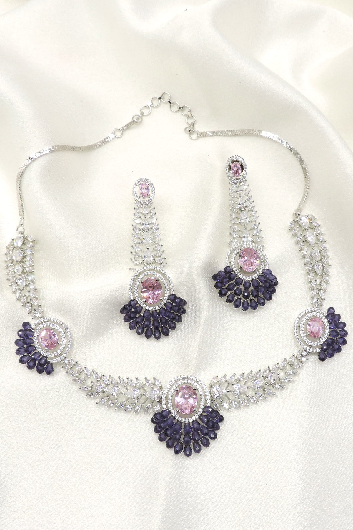Lavender CZ Statement Necklace Set