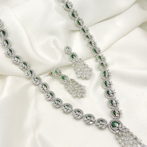 Emerald CZ Tassel Necklace Set by Joyrias