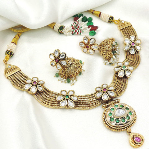 Floral Polki Rope Necklace Set by Joyrias