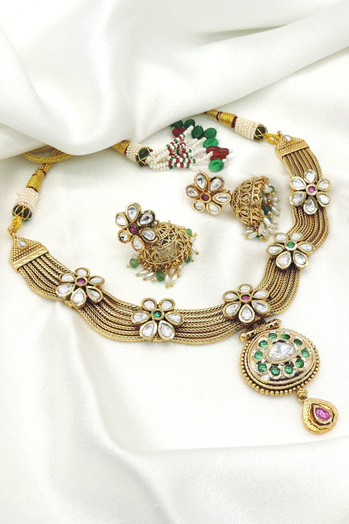 Floral Polki Rope Necklace Set by Joyrias