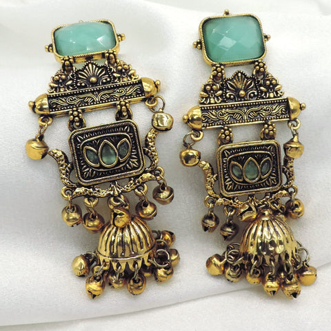 Antique Mint Lotus Jhumka Earrings by Joyrias
