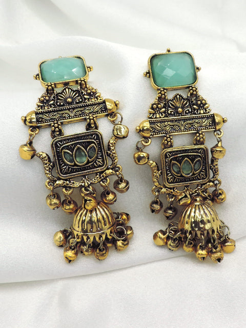 Antique Mint Lotus Jhumka Earrings by Joyrias