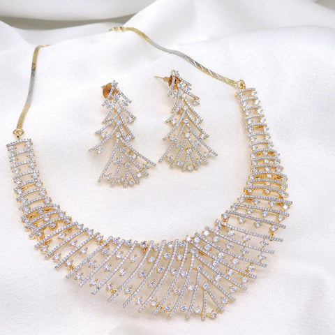 Gold-toned CZ layered necklace set with cascading matching earrings by joyrias