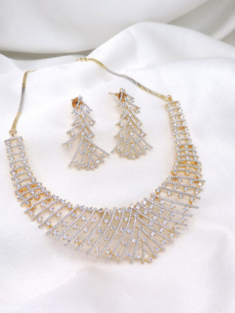 Gold-toned CZ layered necklace set with cascading matching earrings by joyrias