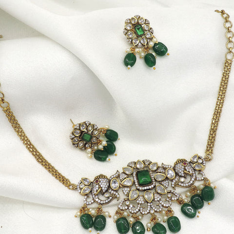 Majestic Elephant Green Stone Necklace Set by Joyrias