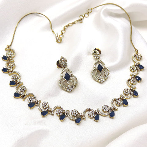 Blue Teardrop CZ Necklace Set by Joyrias