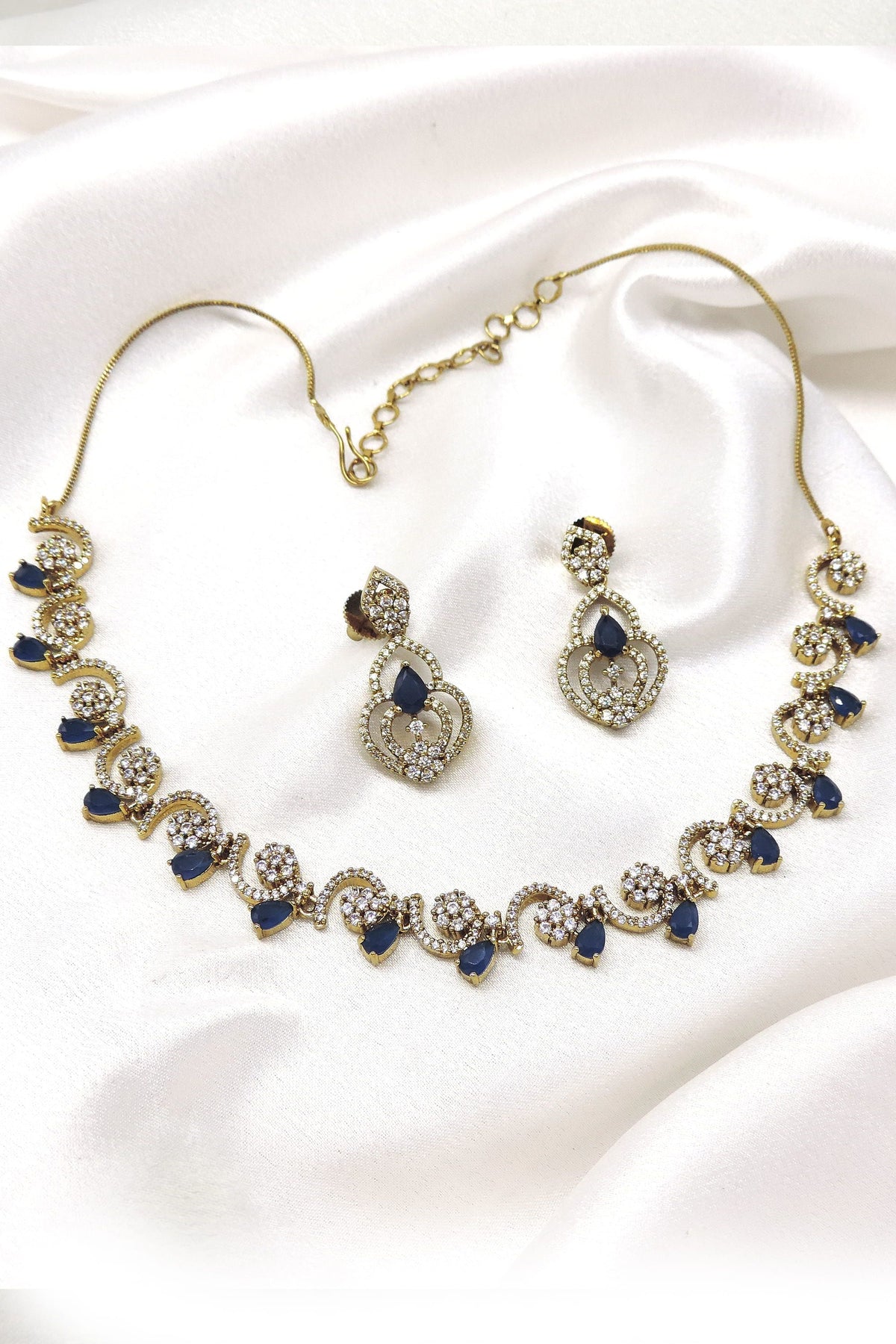 Blue Teardrop CZ Necklace Set by Joyrias