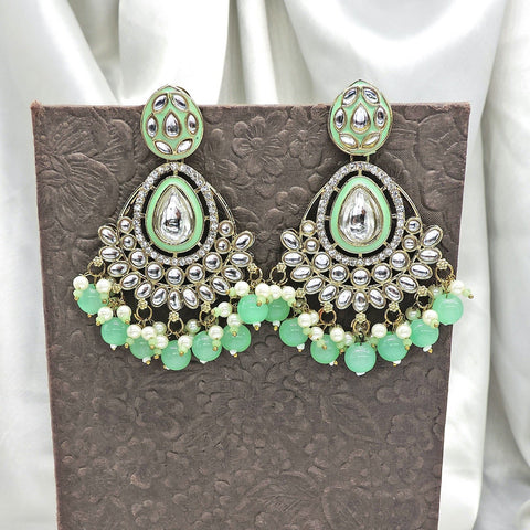 Polki earrings in mint green beads – Indian Polki earrings for weddings USA – Joyrias