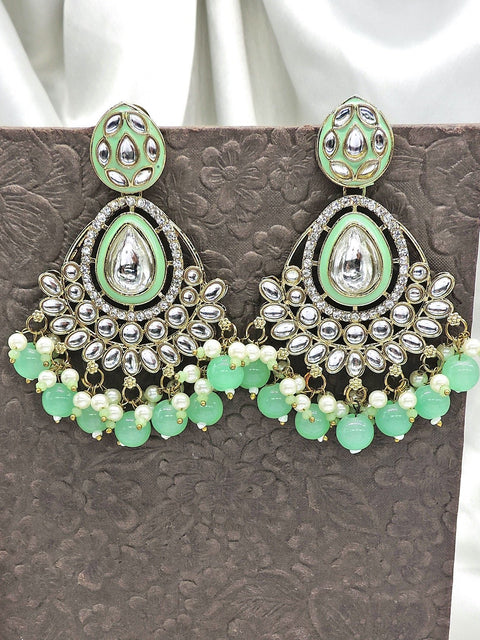 Polki earrings in mint green beads – Indian Polki earrings for weddings USA – Joyrias