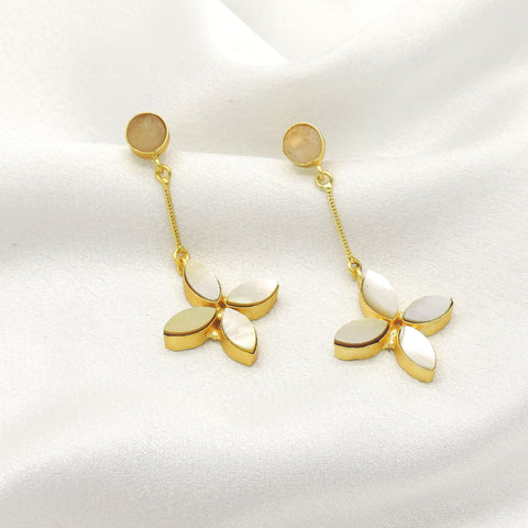 Mother of Pearl Floral Drop Earrings in Gold | Elegant Minimal Design