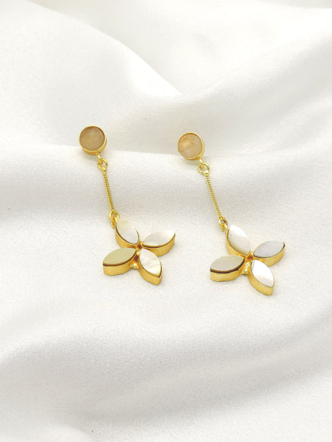 Mother of Pearl Floral Drop Earrings in Gold | Elegant Minimal Design