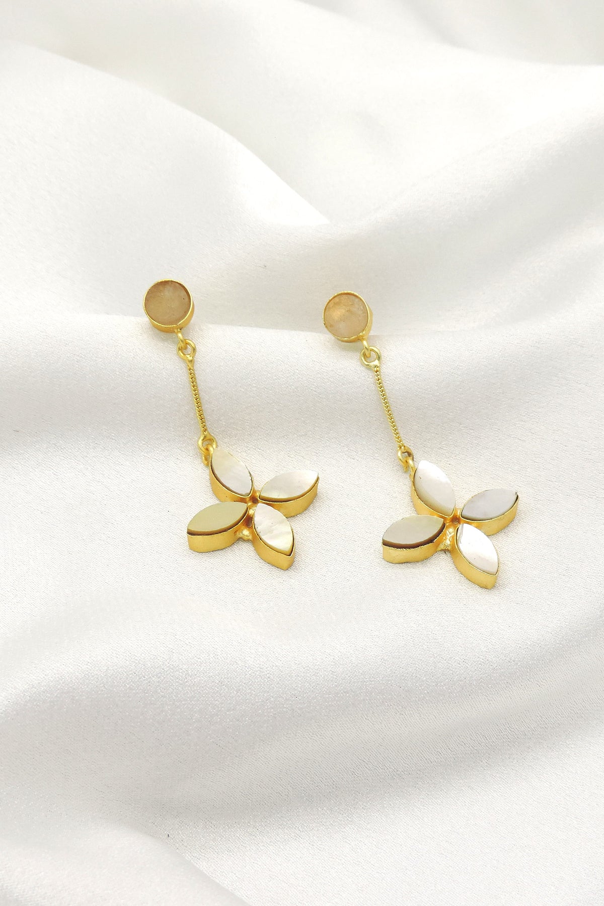 Mother of Pearl Floral Drop Earrings in Gold | Elegant Minimal Design