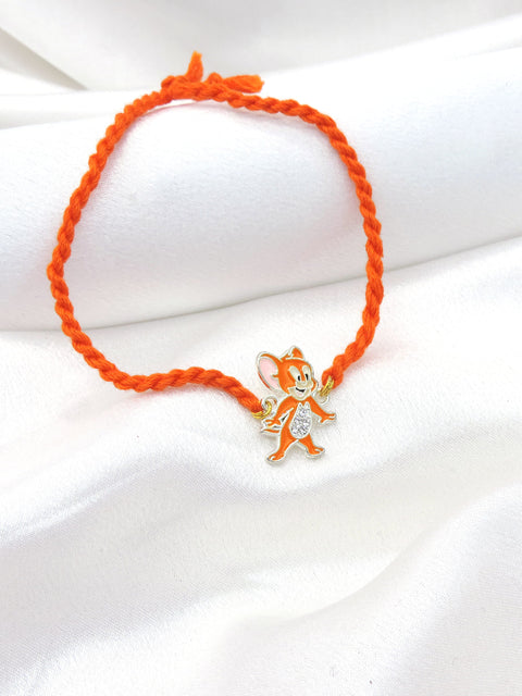 Jerry kids rakhi with orange enamel charm and CZ detailing by Joyrias
