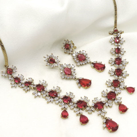 Ruby CZ Drop Necklace Set with Earrings by Joyrias