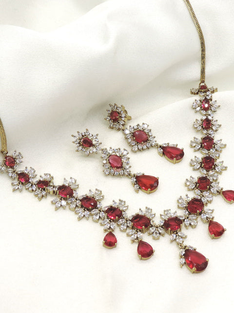 Ruby CZ Drop Necklace Set with Earrings by Joyrias