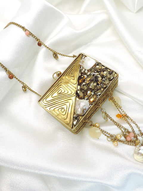 Geometric Embellished Box Clutch Bag by Joyrias