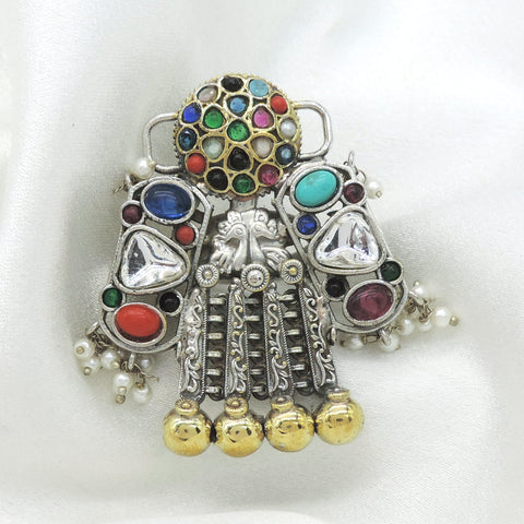 Regal Oxidized multicolor CZ ring with pearl accents and intricate traditional detailing from joyrias