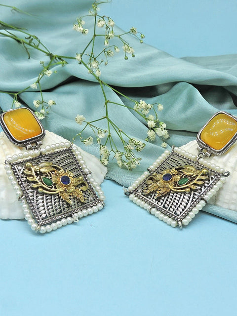 Square silver tone earrings variant 2 – Indian oxidized earrings USA – Joyrias