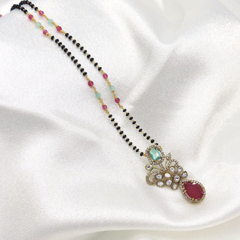 Designer Polki Mangalsutra Pendant with Ruby Drop & Emerald Accent