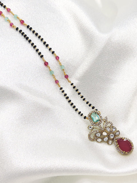 Designer Polki Mangalsutra Pendant with Ruby Drop & Emerald Accent