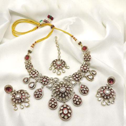 Maroon Kundan Choker Necklace Set