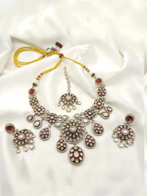 Maroon Kundan Choker Necklace Set