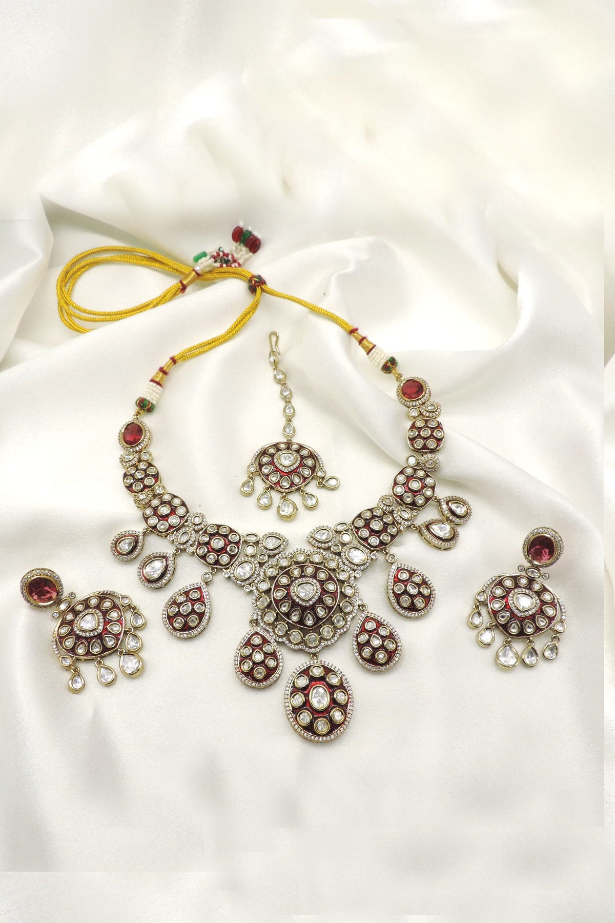 Maroon Kundan Choker Necklace Set