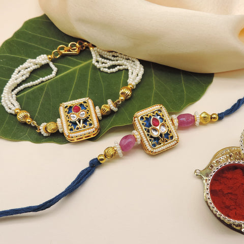 Kundan Square Bhaiya Bhabhi Rakhi Set