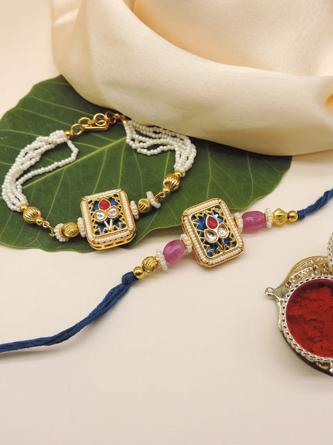 Kundan Square Bhaiya Bhabhi Rakhi Set