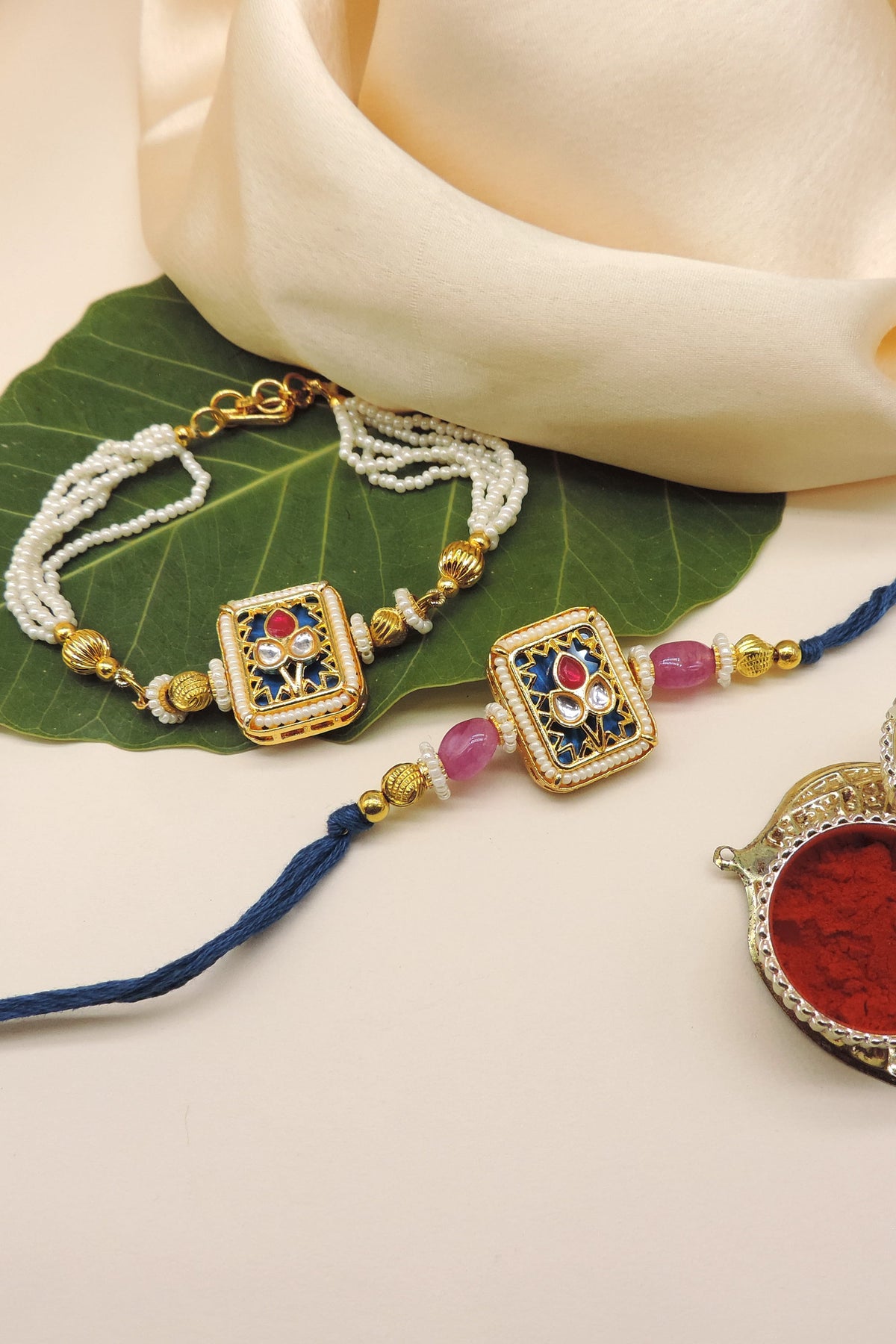 Kundan Square Bhaiya Bhabhi Rakhi Set