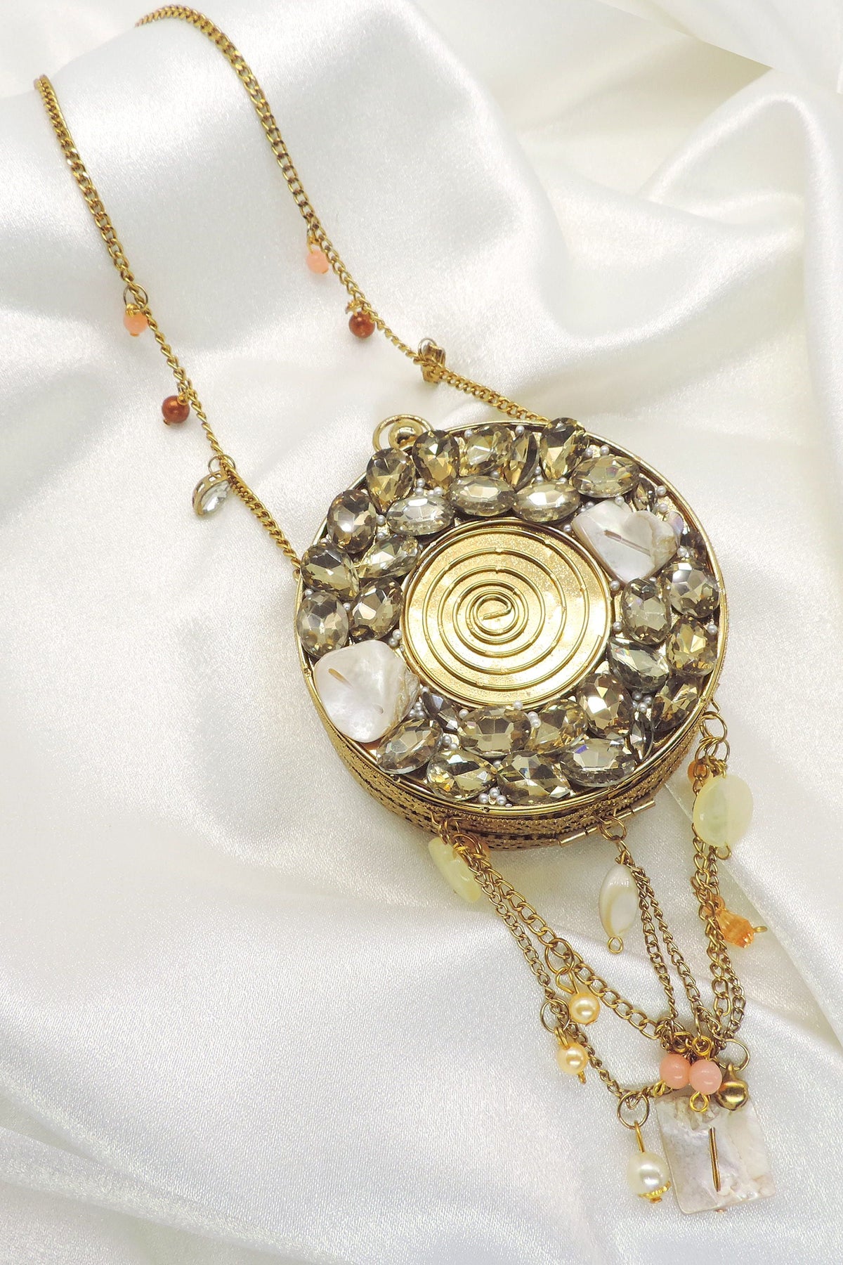 Embellished Round Clutch Bag by Joyrias