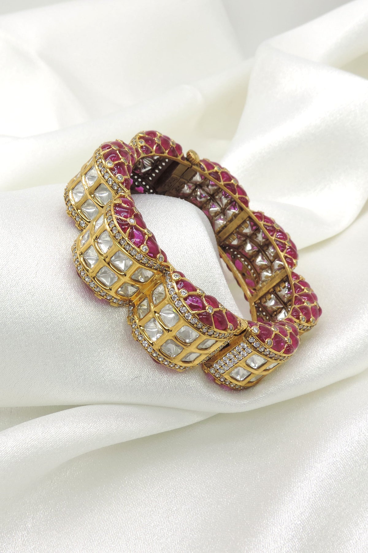 Ruby Kundan CZ AD Flexi Bangle