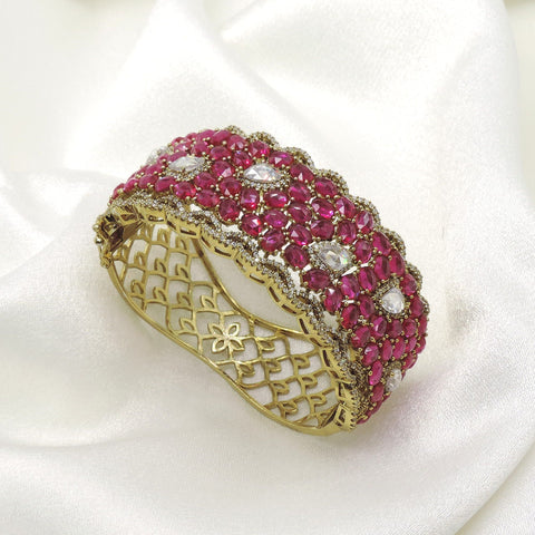 Ruby Floral Kundan  Bracelet by Joyrias