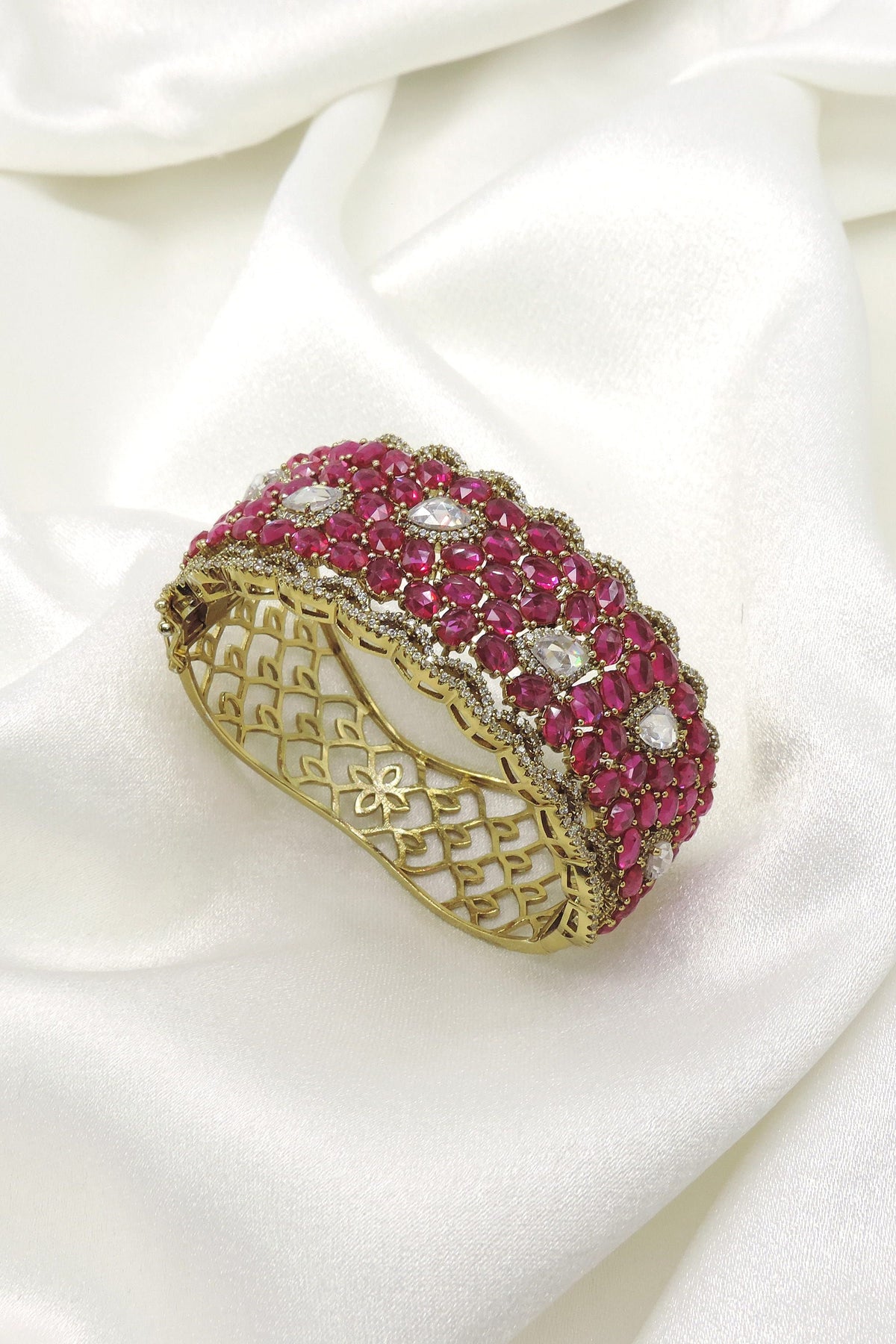Ruby Floral Kundan  Bracelet by Joyrias