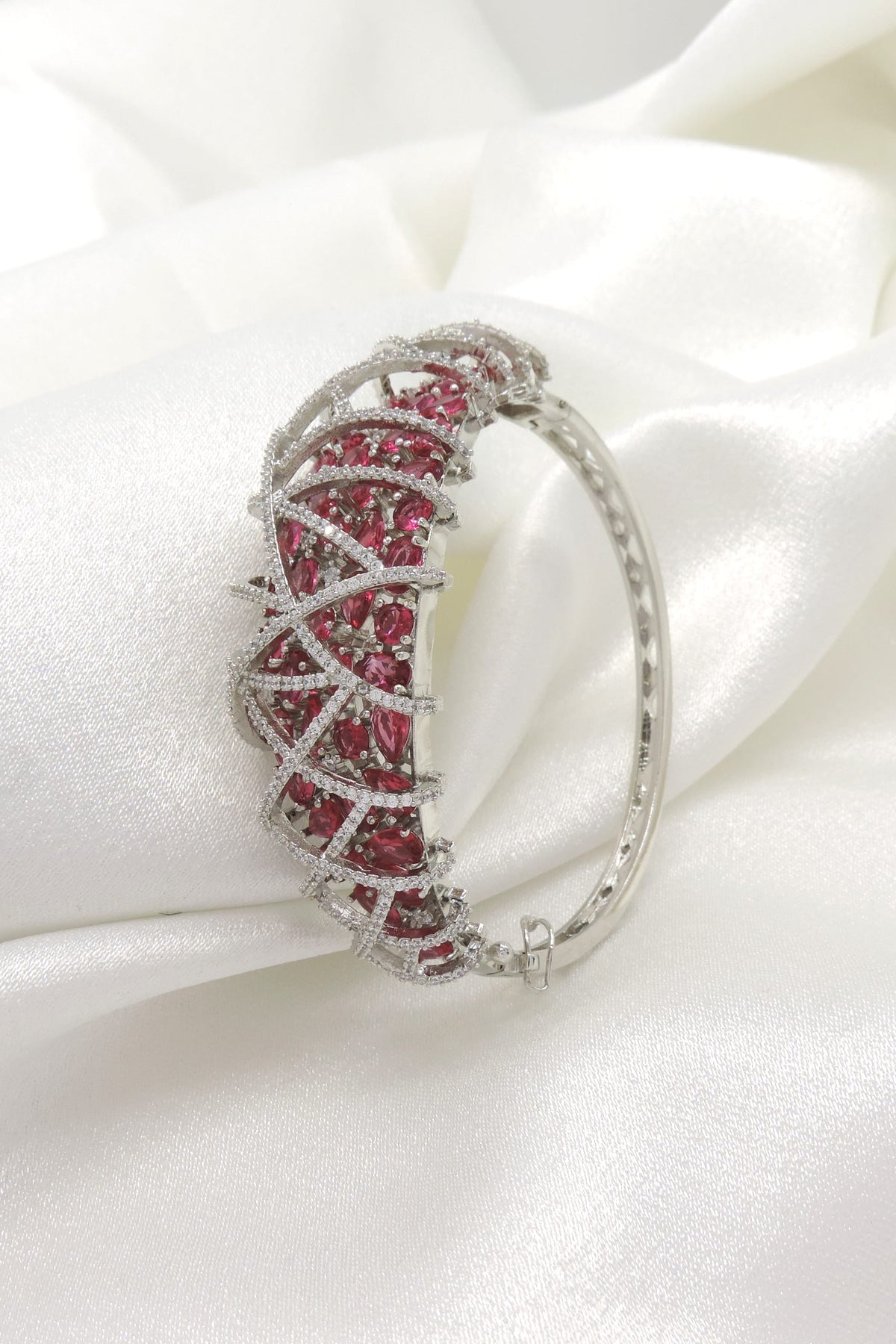 Ruby Crisscross CZ AD Bangle by Joyrias