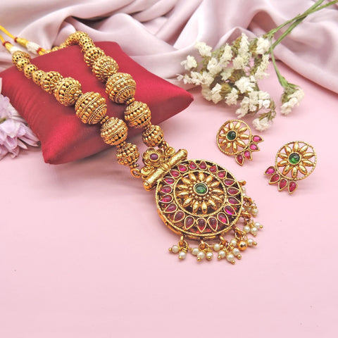 Antique gold plated reversible necklace with dual earring sets – Indian versatile jewelry USA – Joyrias