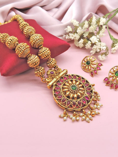 Antique gold plated reversible necklace with dual earring sets – Indian versatile jewelry USA – Joyrias