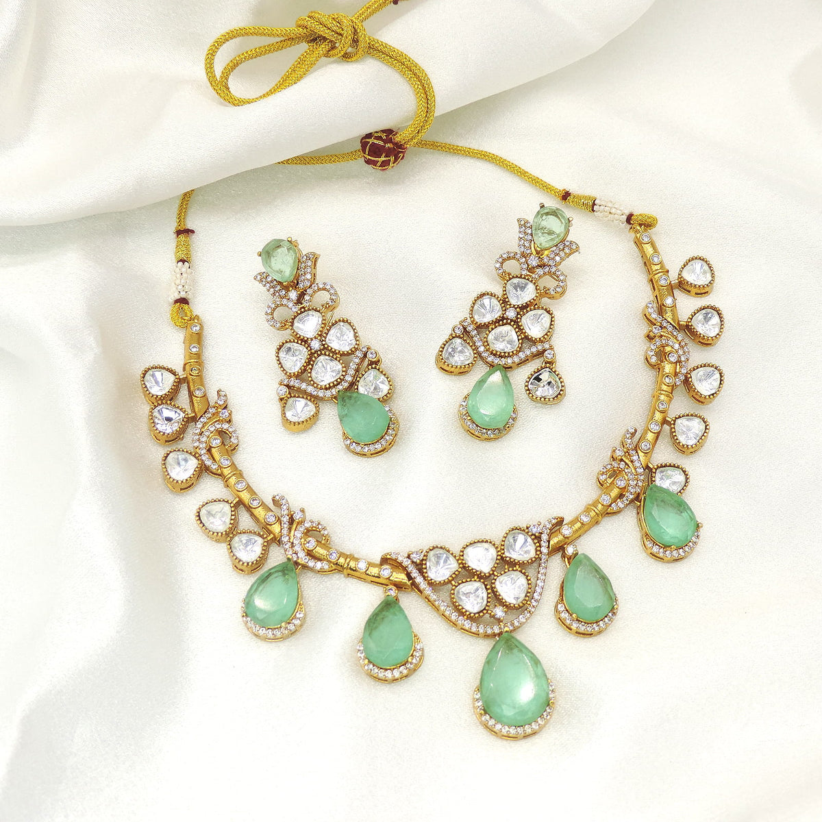 Premium Polki Moissanite Multicolor Necklace Set