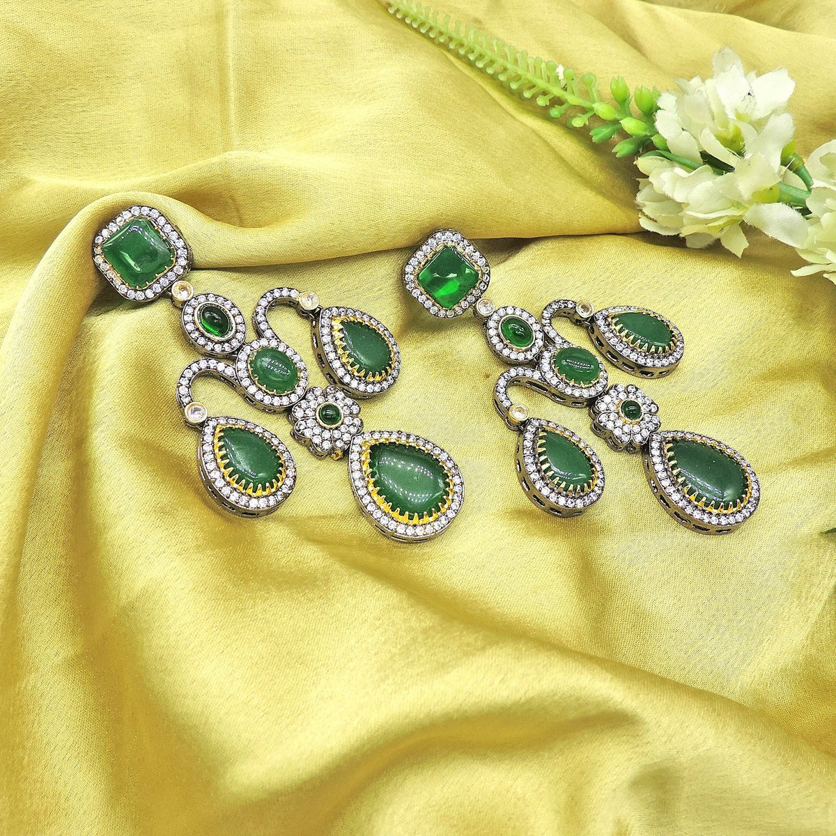 Statement earrings in green doublet – Indian green doublet statement earrings USA – Joyrias