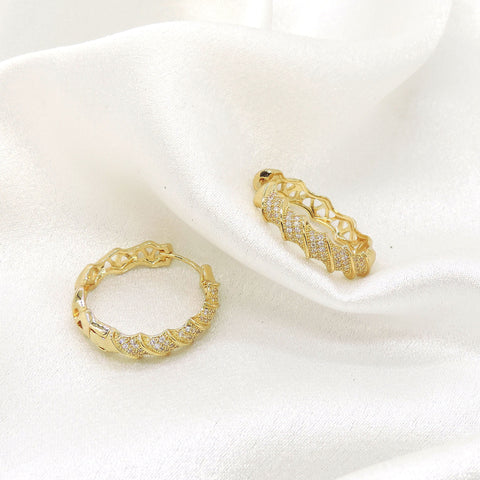 Luxe gold CZ hoop earrings with sculpted twist detailing