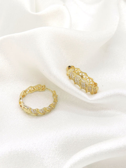 Luxe gold CZ hoop earrings with sculpted twist detailing
