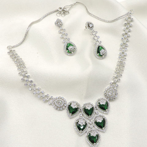 Emerald green AD teardrop necklace set with earrings