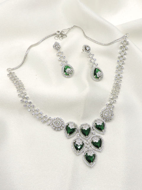 Emerald green AD teardrop necklace set with earrings
