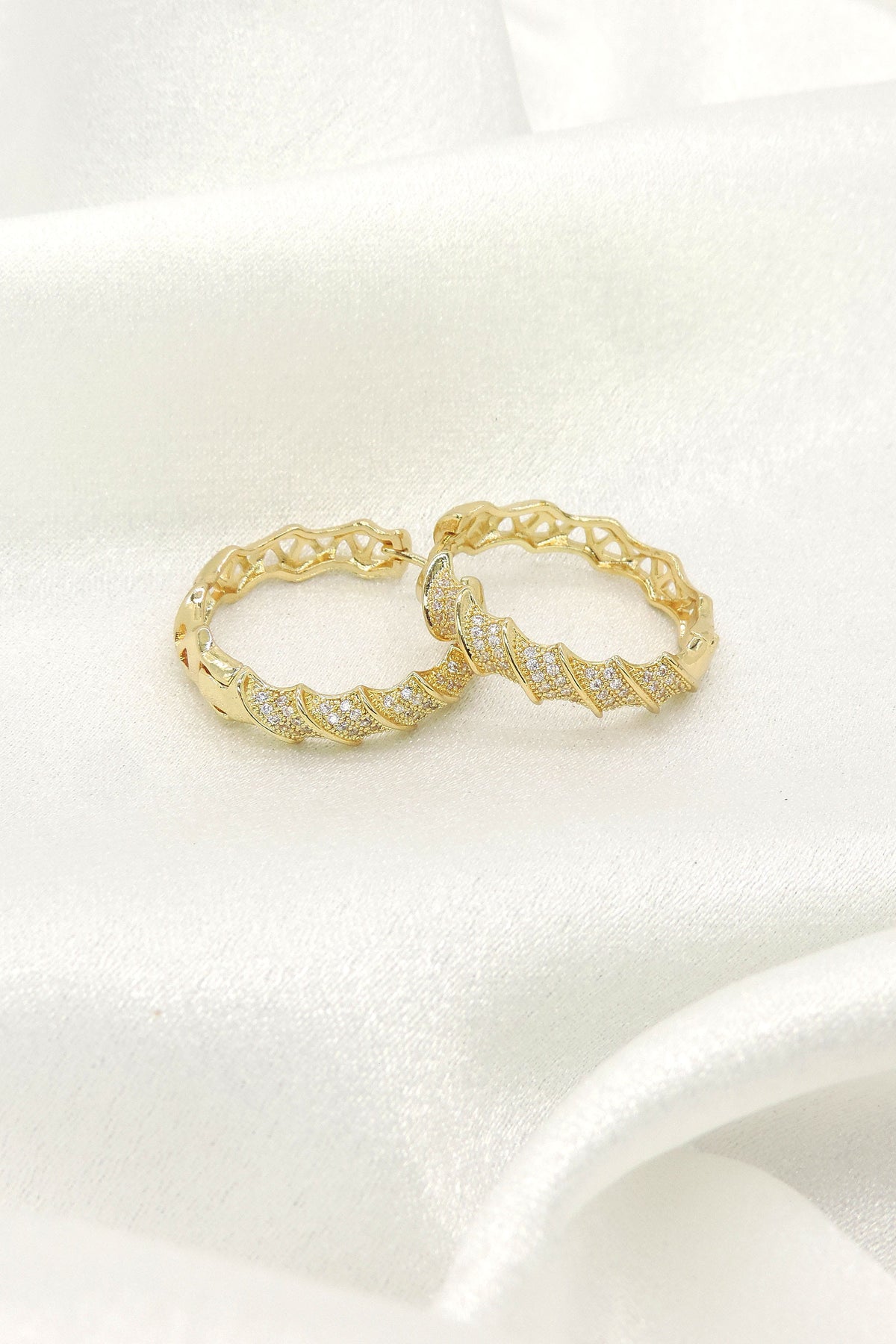 Luxury CZ Gold Hoop Earrings | Designer Statement Hoops