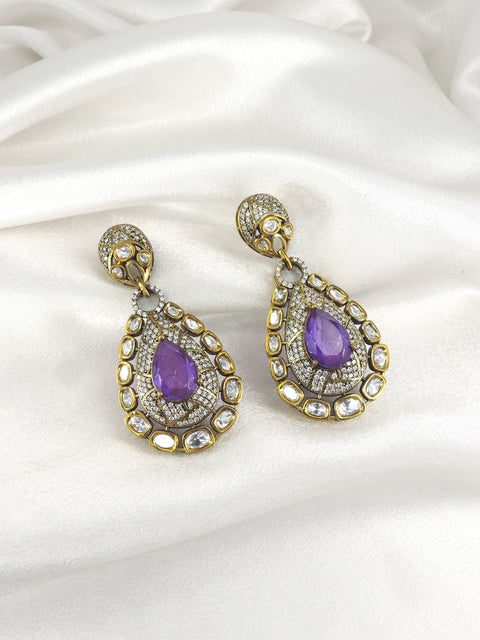 Black Kundan Teardrop Earrings
