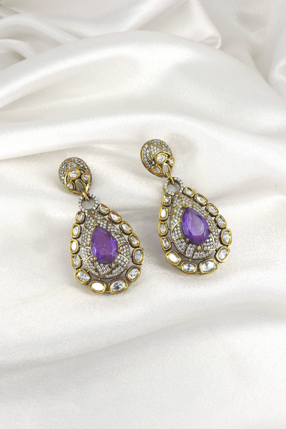 Black Kundan Teardrop Earrings