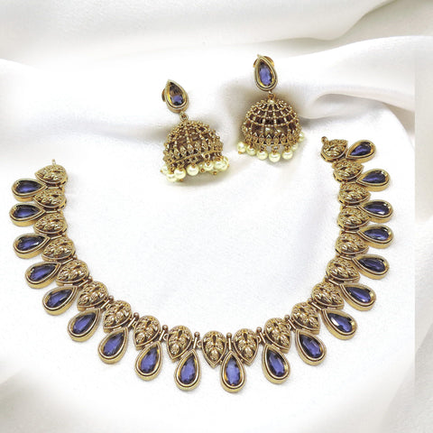 Purple stone jhumka necklace set with matching earrings by Joyrias