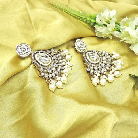 Polki earrings with pearls beads – Indian Polki pearl bead earrings USA – Joyrias