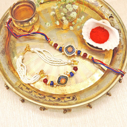 Royal Enamel Bhaiya Bhabhi Rakhi Set by Joyrias