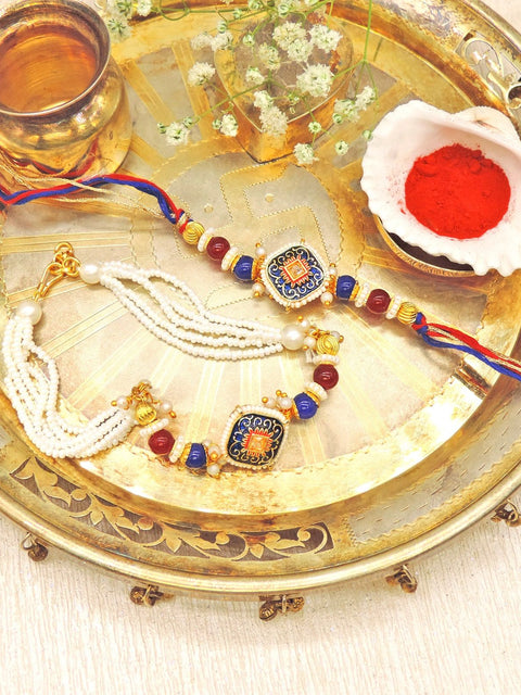 Royal Enamel Bhaiya Bhabhi Rakhi Set by Joyrias
